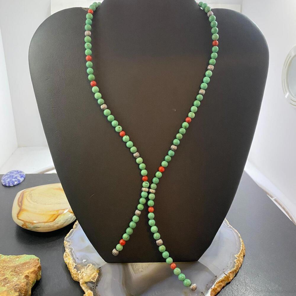 Carolyn Pollack Southwestern Style Green Turquoise & Red Jasper Lariat Necklace